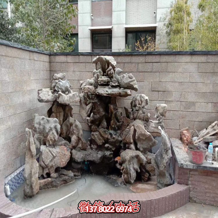 私家庭院小型池塘靈璧石假山景觀設計 私家庭院小型池塘靈璧石假山景觀設計