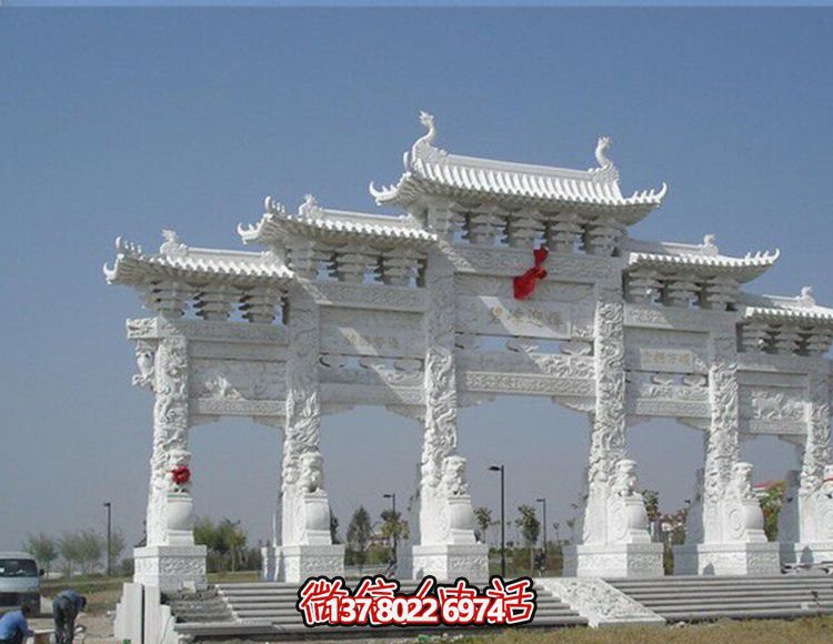 漢白玉五門(mén)浮雕景觀牌樓石雕