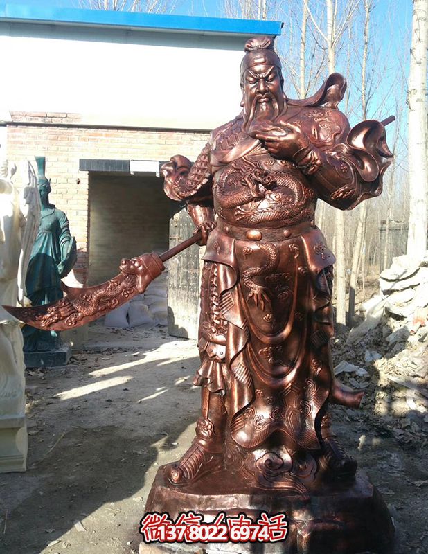 玻璃鋼仿銅景觀關公雕塑，大型戶外景區裝飾