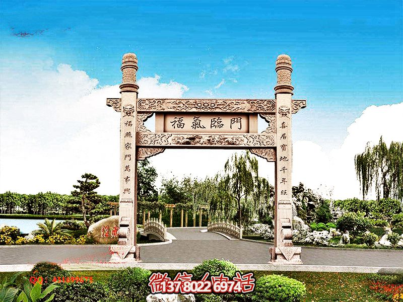 簡易單門柱花崗巖門牌樓精美雕塑裝飾 簡易單門柱花崗巖門牌樓精美雕塑裝飾
