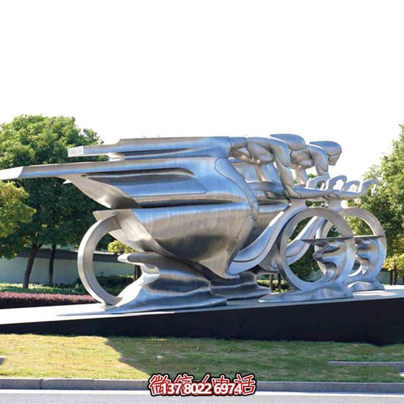 拋光不銹鋼雕塑女孩騎摩托車 拋光不銹鋼雕塑女孩騎摩托車