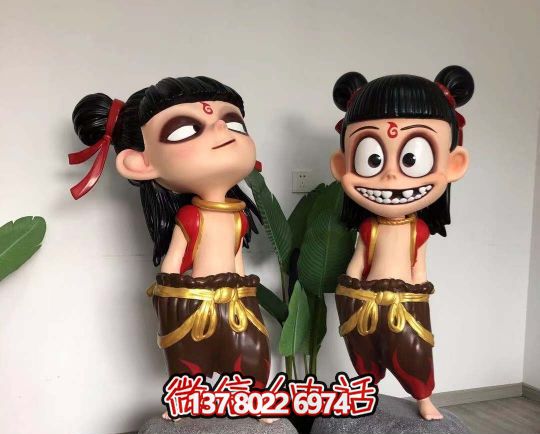 玻璃鋼哪吒雕塑精美彩繪，給景區園林增色不少