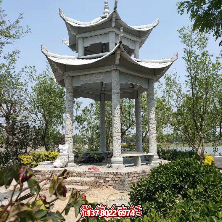 經典精美的花崗巖石雕涼亭