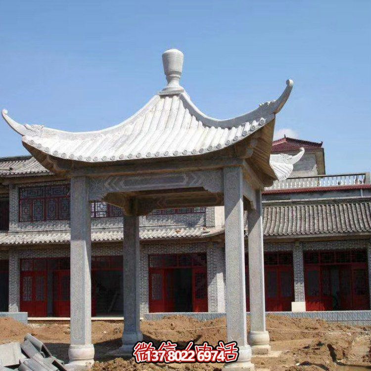 古雅紅晚霞，別墅園林石涼亭石雕長(zhǎng)廊