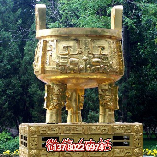 大型噴金漆鑄銅鼎，精美園林裝飾
