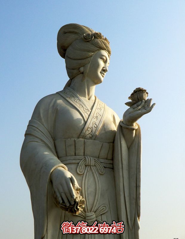 十月美女漢白玉芙蓉花雕像 十月美女漢白玉芙蓉花雕像