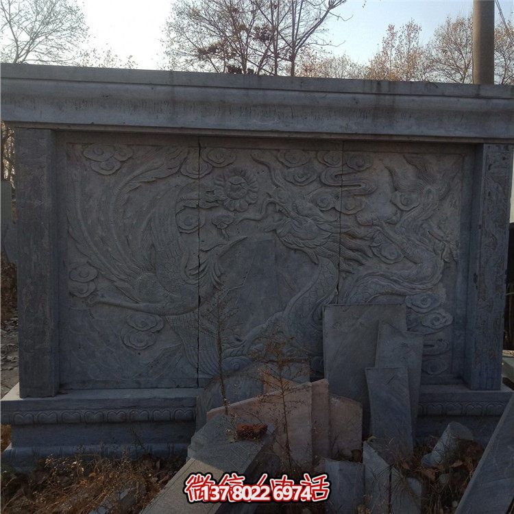 經典中式庭院，清新山水浮雕照壁