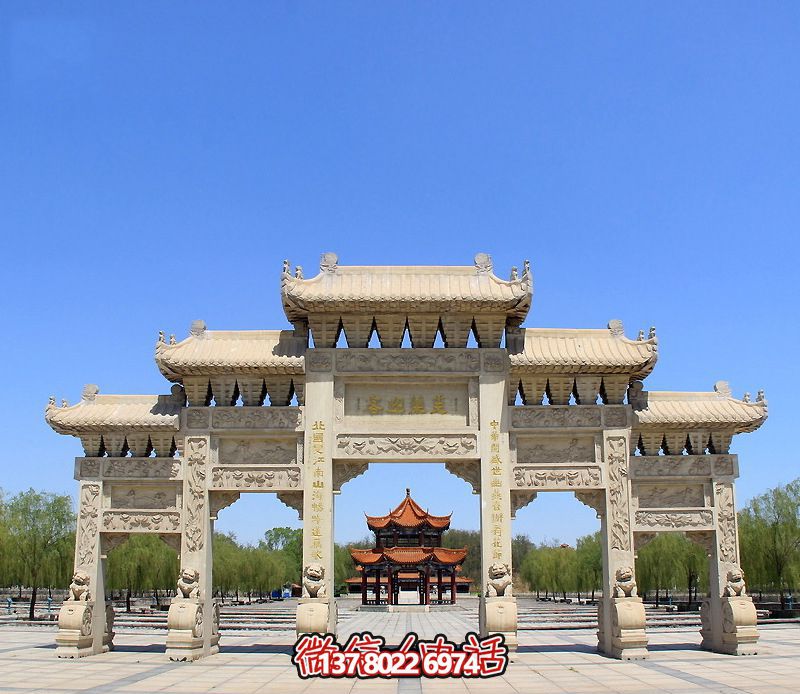 精致大型仿古花崗巖門(mén)樓牌坊