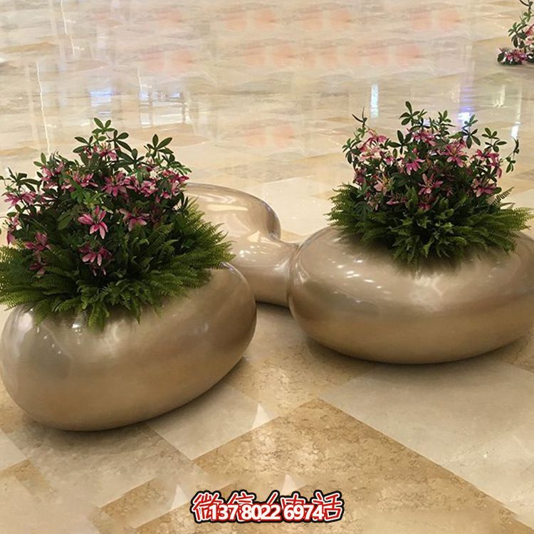 不銹鋼鏡面噴金室內創意花盆雕塑 不銹鋼鏡面噴金室內創意花盆雕塑