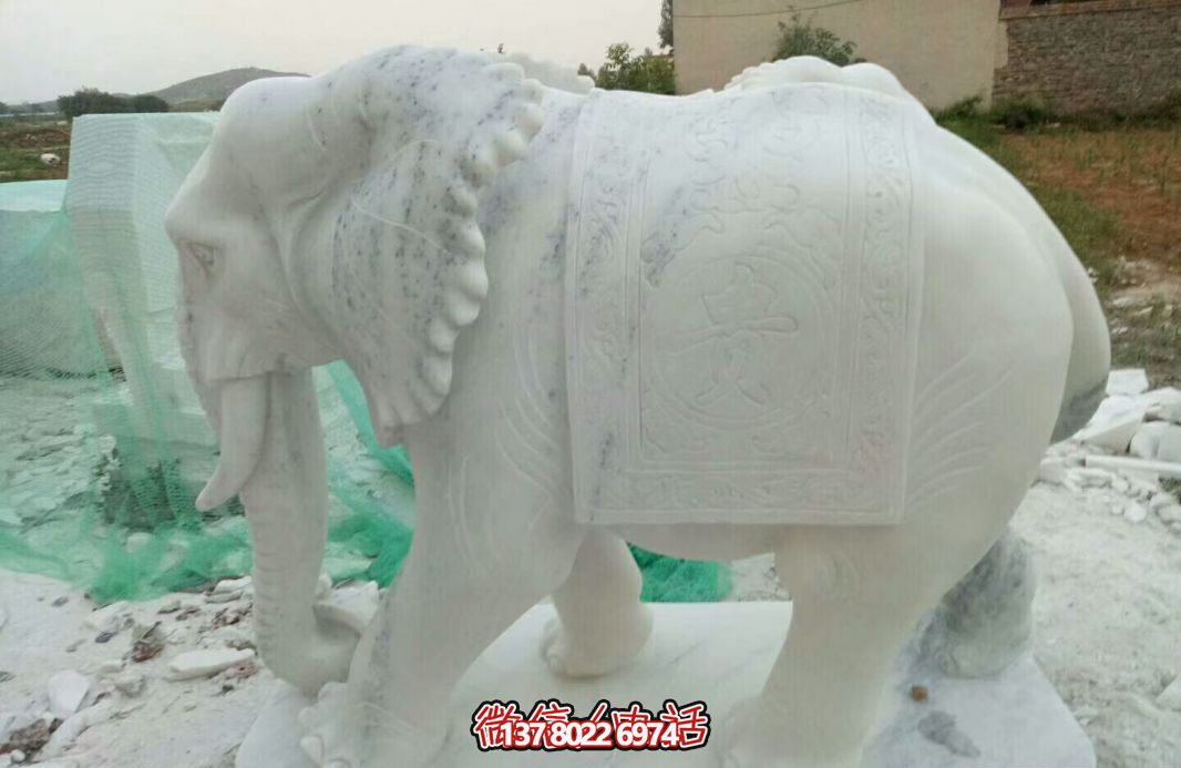 經典漢白玉大象雕塑，戶外空間創意裝飾