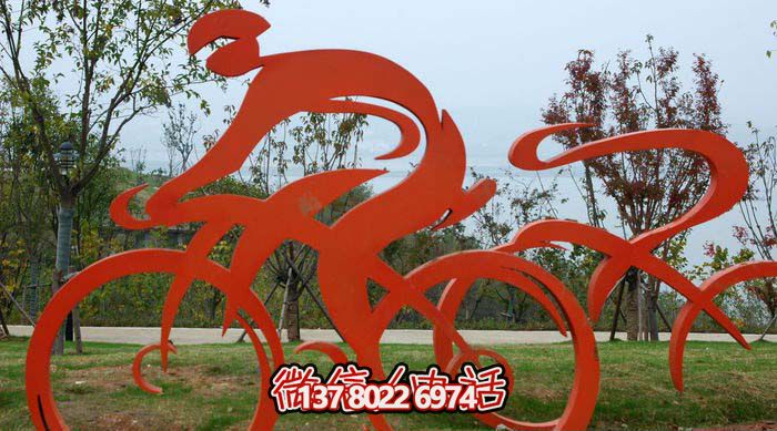 不銹鋼彩繪騎自行車(chē)人物雕塑