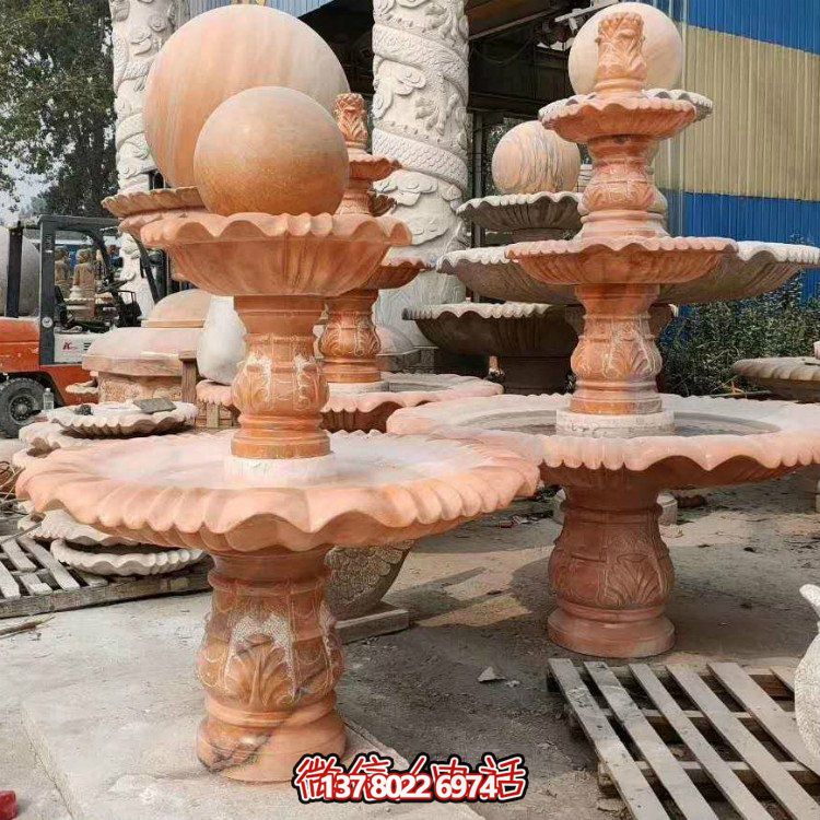 紅晚霞中式二層風水球，讓你的庭院擺放流水轉運風水