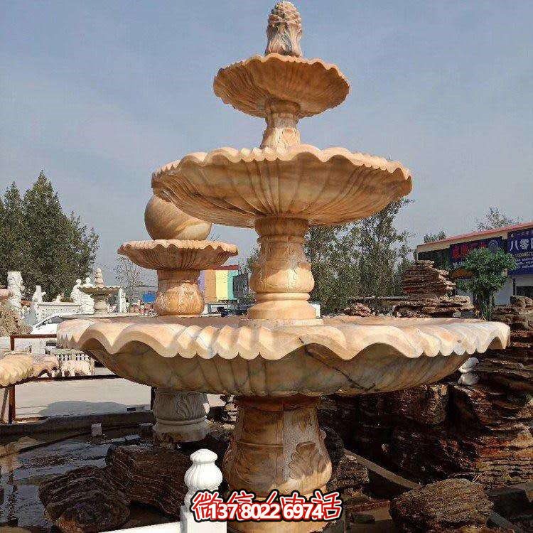紅石材雕刻層噴泉，點(diǎn)綴天然晚霞水園林
