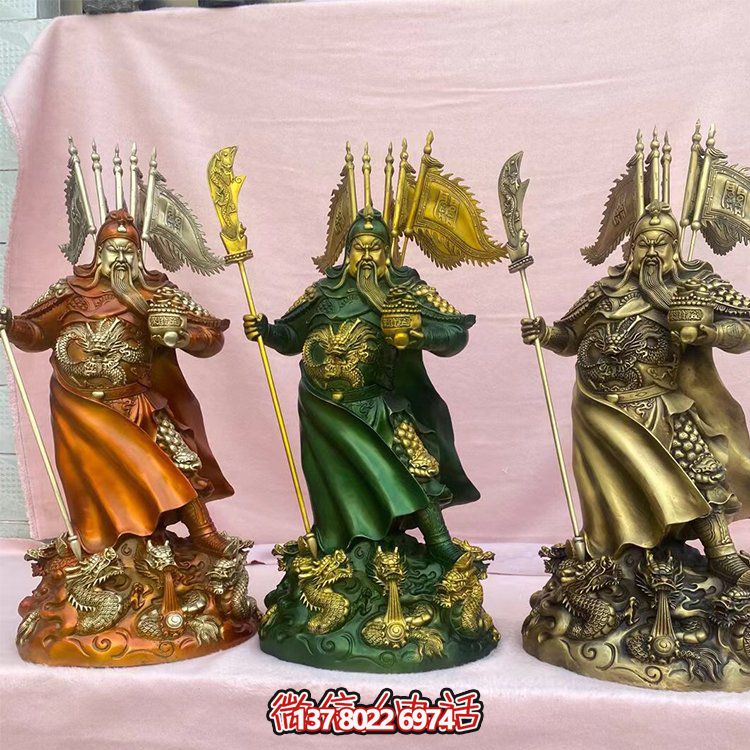 銅雕關(guān)公擺件，家居供奉雕塑裝飾