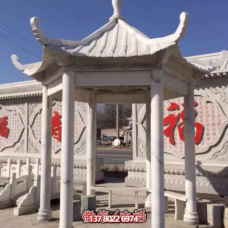 中式古建涼亭，大理石仿古裝飾庭院擺放