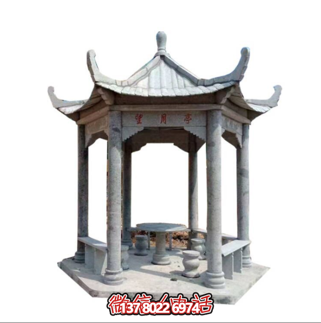 美麗月夜，精美石雕亭子