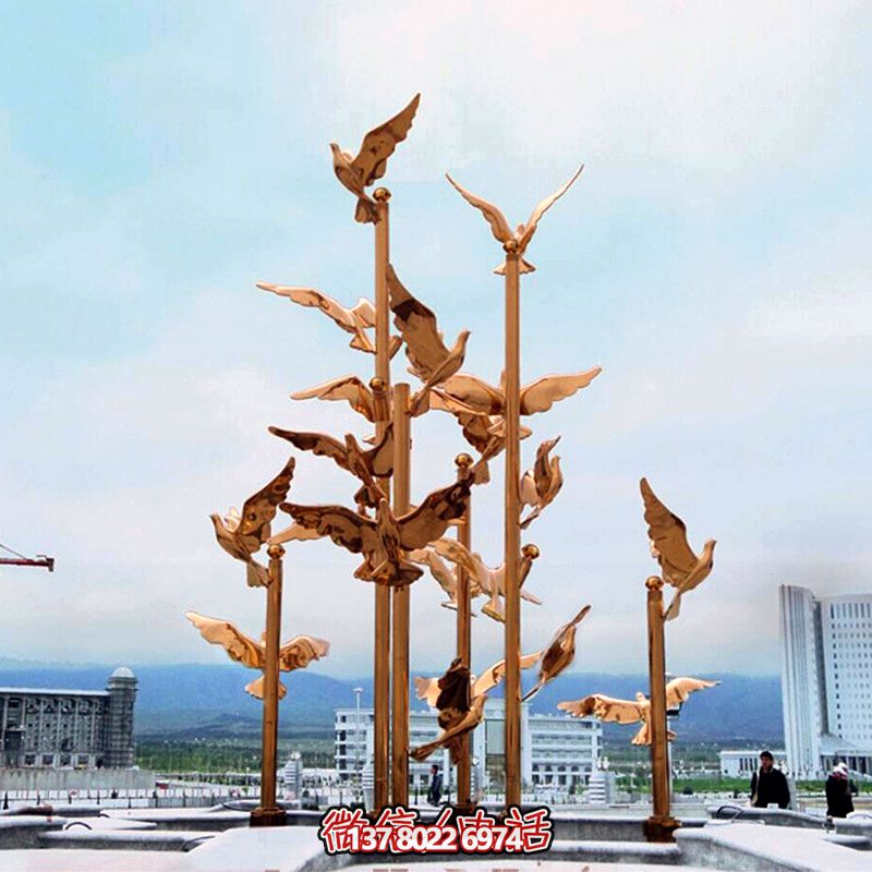 不銹鋼噴金烤漆鏡面創意飛翔鴿子雕塑 不銹鋼噴金烤漆鏡面創意飛翔鴿子雕塑