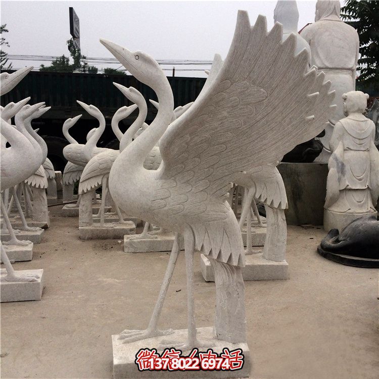漢白玉石雕大型戶外景觀鶴雕塑 漢白玉石雕大型戶外景觀鶴雕塑