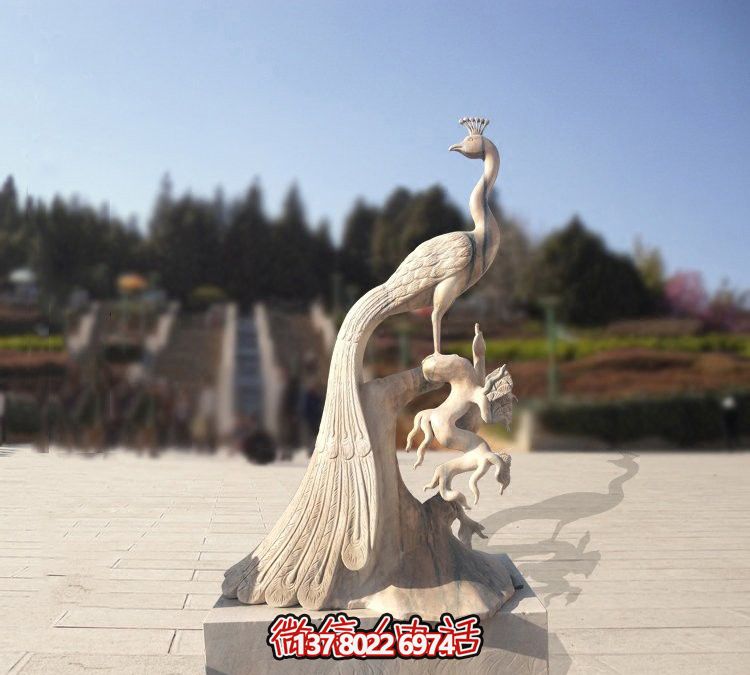 到路邊一只回頭的漢白玉石雕創意孔雀雕塑 到路邊一只回頭的漢白玉石雕創意孔雀雕塑
