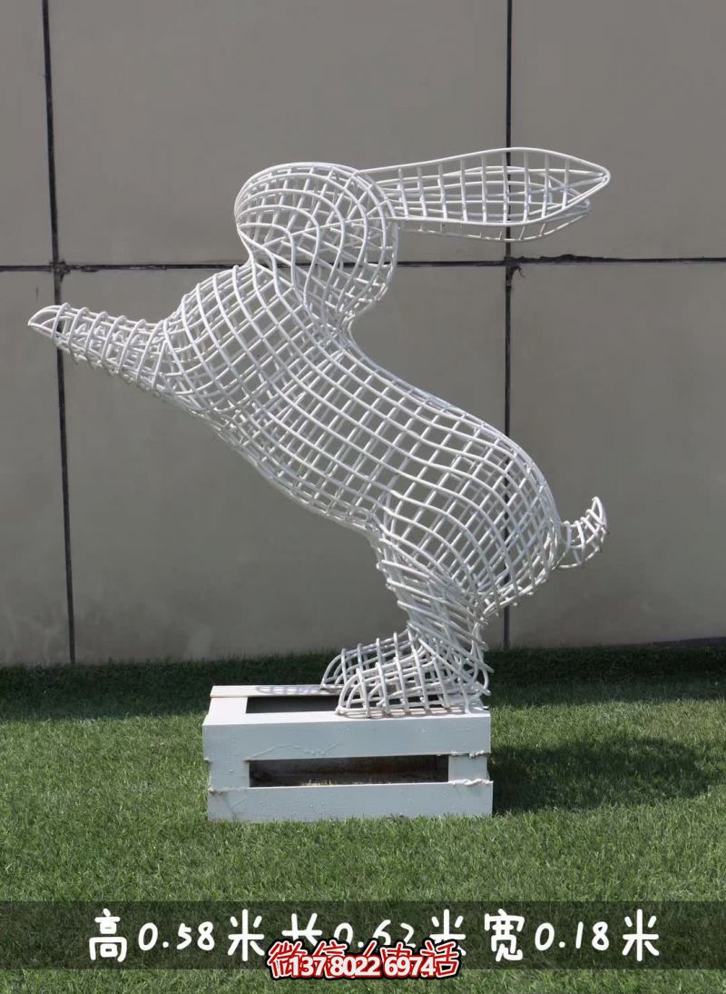 花園一只不銹鋼鏤空兔子雕塑 花園一只不銹鋼鏤空兔子雕塑