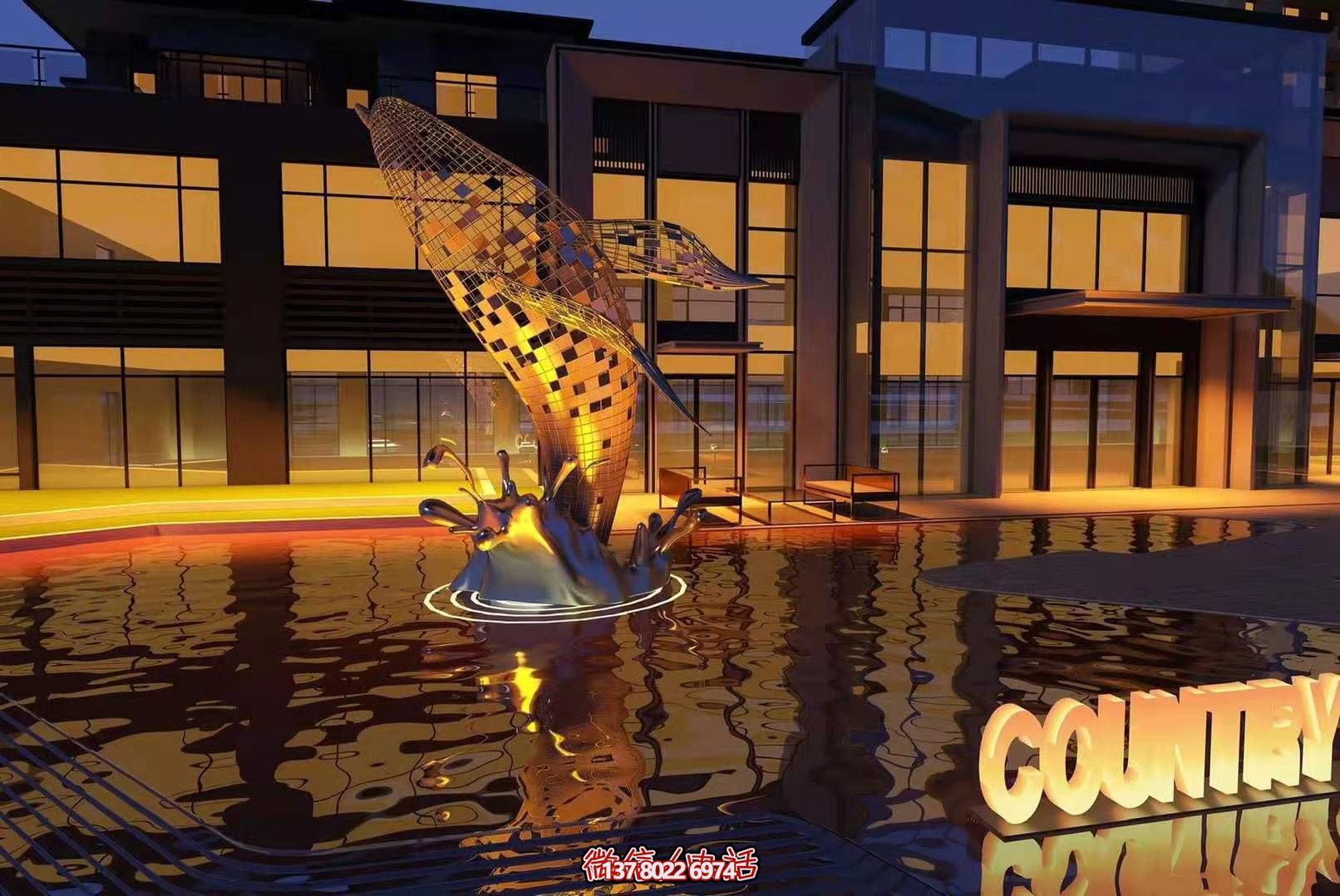 戶外噴泉中的大型創(chuàng)意跳出水面的不銹鋼鏤空鯨魚雕塑 戶外噴泉中的大型創(chuàng)意跳出水面的不銹鋼鏤空鯨魚雕塑