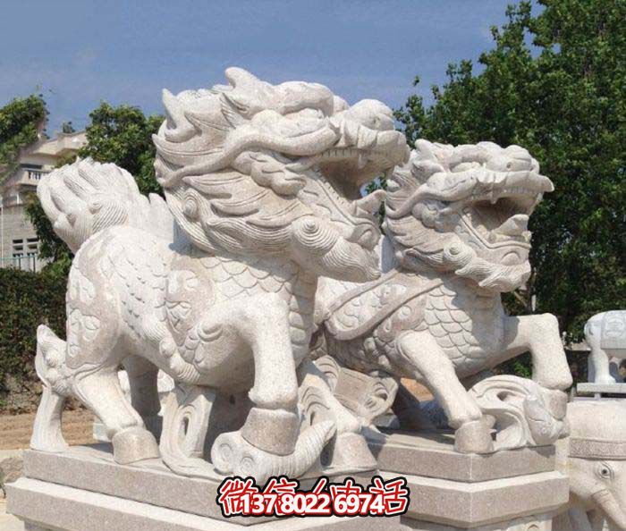 漢白玉石雕庭院別墅小區裝飾品鎮宅神獸麒麟雕塑 漢白玉石雕庭院別墅小區裝飾品鎮宅神獸麒麟雕塑