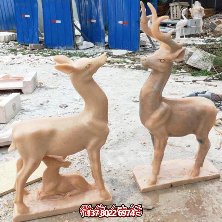 晚霞紅大理石石雕戶外園林景觀動(dòng)物梅花鹿雕塑