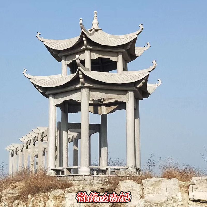 景區山頂裝飾雙層頂仿古青石涼亭 景區山頂裝飾雙層頂仿古青石涼亭