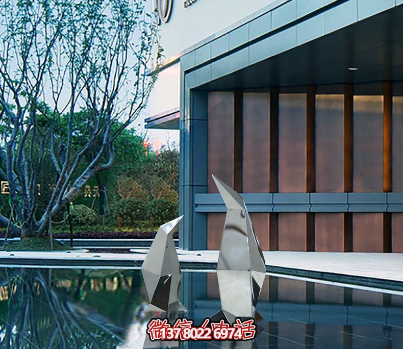 別墅抽象創(chuàng)意不銹鋼企鵝雕塑