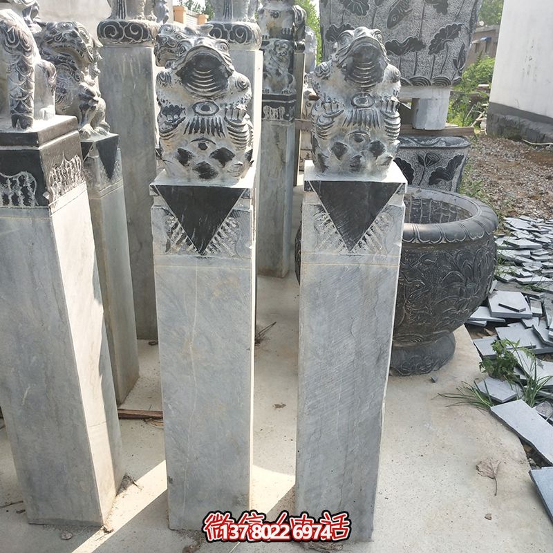 金蟾招財中式庭院景觀擺放大理石拴馬柱 金蟾招財中式庭院景觀擺放大理石拴馬柱